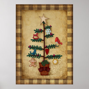Folk Art Style Christmas Tree   Prim Poster