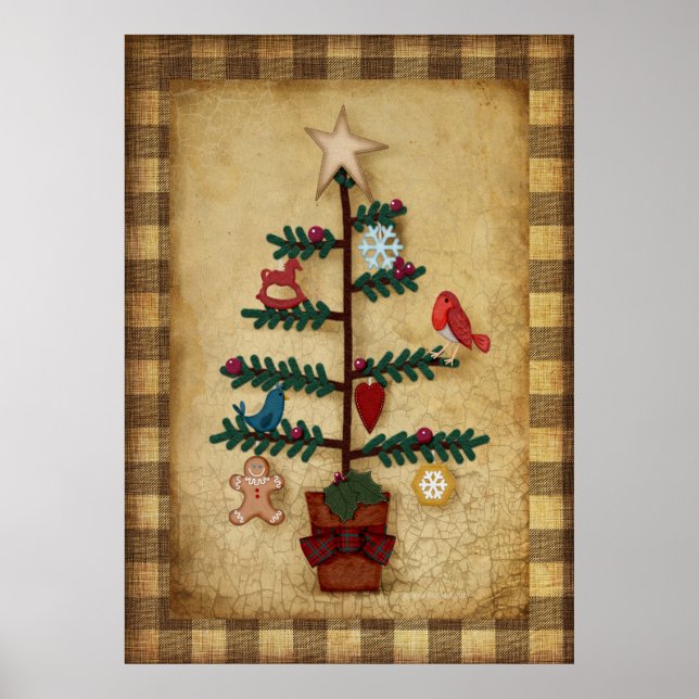 Folk Art Style Christmas Tree | Prim Poster (Front)