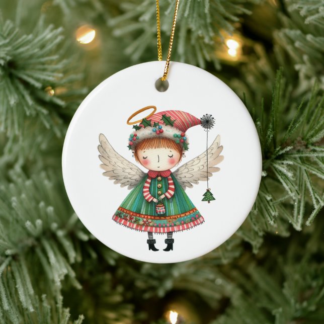Folk Art Style Cute Angel Ceramic Tree Decoration (Tree)
