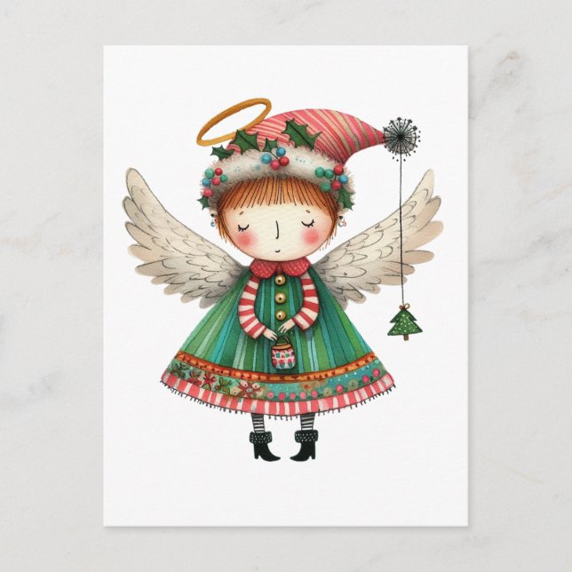 Folk Art Style Cute Angel Postcard (Front)