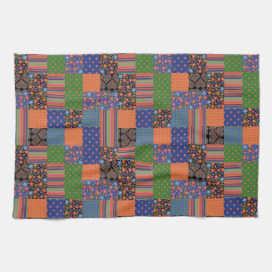 Folk Art Style Faux Patchwork Kitchen Towel