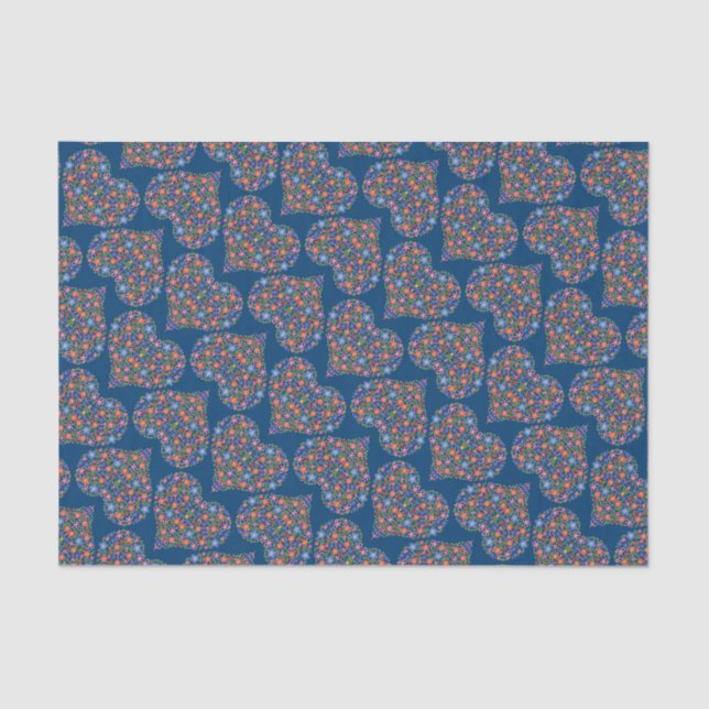 Folk Art Style Floral Hearts Tissue Paper (Front)