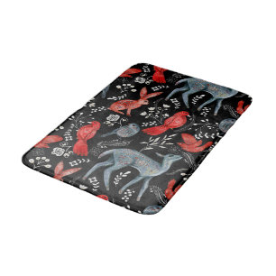 Folk-art style floral pattern designs bath mat
