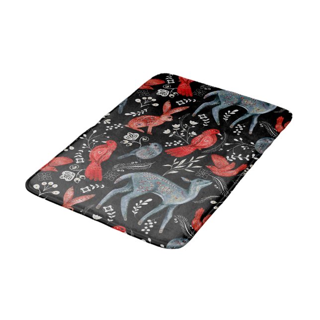Folk-art style floral  pattern designs bath mat (Angled)