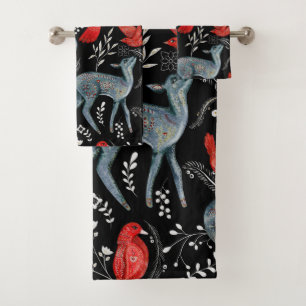 Folk-art style floral  pattern designs bath towel set
