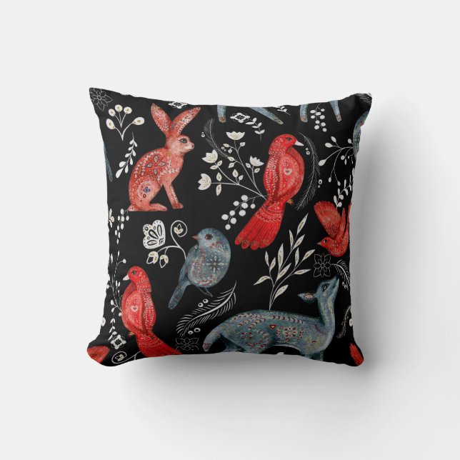 Folk-art style floral  pattern designs cushion (Front)
