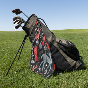 Folk-art style floral pattern designs golf towel