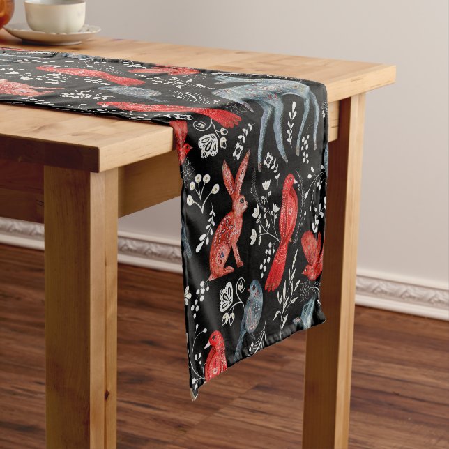 Folk-art style floral  pattern designs short table runner (In Situ)