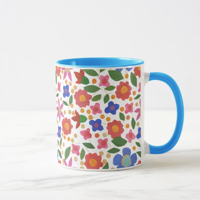 Folk Art Style Floral Pattern on White Mug (Right)