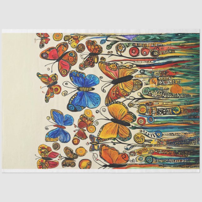 Folk Art Style Painting Butterflies Decoupage Tissue Paper (Front)