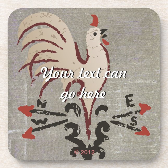 Folk Art Style Rooster Coaster (Front)