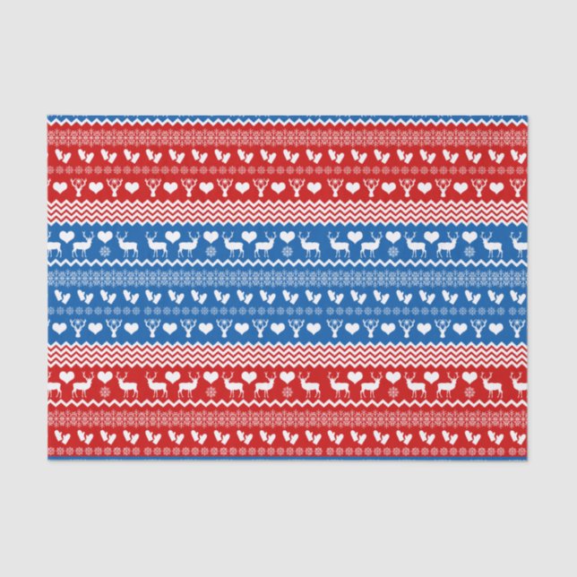 Folk Art Sweater Style Reindeer and Snowflakes Tissue Paper (Front)