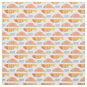 Folk Art Swimming Fish Pattern Fabric