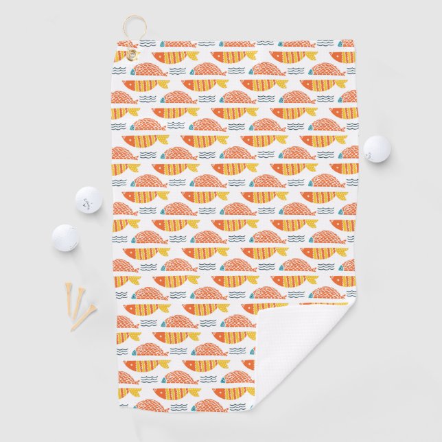 Folk Art Swimming Fish Pattern Golf Towel (InSitu)