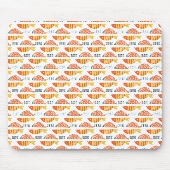 Folk Art Swimming Fish Pattern Mouse Mat (Front)