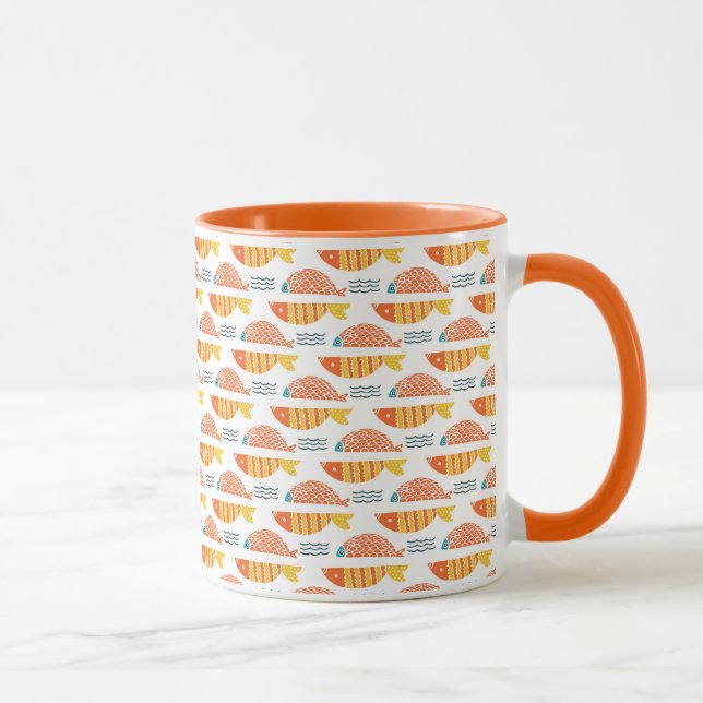 Folk Art Swimming Fish Pattern Mug (Right)