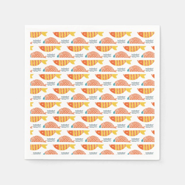 Folk Art Swimming Fish Pattern Napkin (Front)