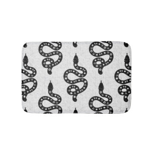 Folk Art Textured Grungy Witchy Snake black white Bath Mat