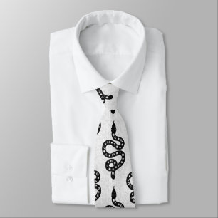 Folk Art Textured Grungy Witchy Snake black white Tie