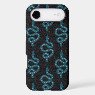 Folk Art Textured Grungy Witchy Snake blue grey