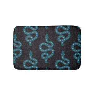 Folk Art Textured Grungy Witchy Snake blue grey Bath Mat