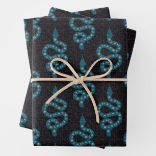Folk Art Textured Grungy Witchy Snake blue grey Wrapping Paper Sheet