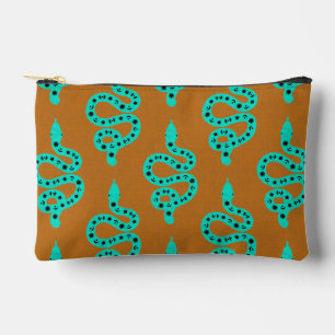 Folk Art Textured Grungy Witchy Snake green orange Accessory Pouch