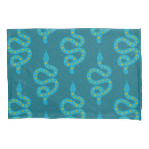 Folk Art Textured Grungy Witchy Snake green yellow Pillowcase
