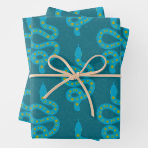 Folk Art Textured Grungy Witchy Snake green yellow Wrapping Paper Sheet