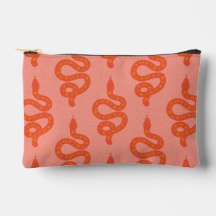 Folk Art Textured Grungy Witchy Snake orange pink Accessory Pouch