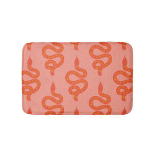 Folk Art Textured Grungy Witchy Snake orange pink Bath Mat
