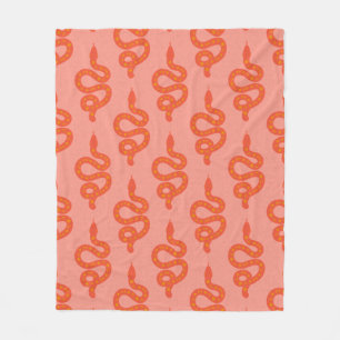Folk Art Textured Grungy Witchy Snake orange pink Fleece Blanket