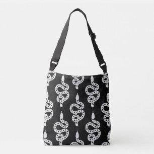 Folk Art Textured Grungy Witchy Snake white black Crossbody Bag