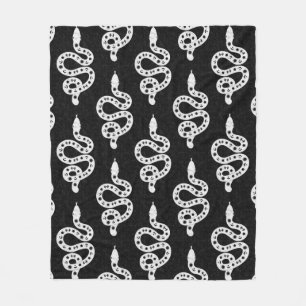 Folk Art Textured Grungy Witchy Snake white black Fleece Blanket