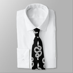 Folk Art Textured Grungy Witchy Snake white black Tie