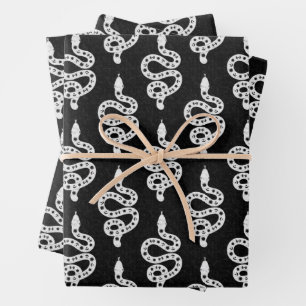 Folk Art Textured Grungy Witchy Snake white black Wrapping Paper Sheet