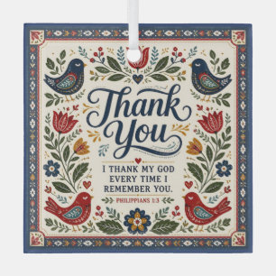 Folk Art Thank You Glass Ornament
