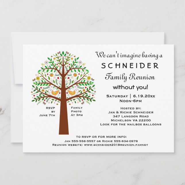Folk Art Tree Family Reunion, Party or Event Invitation (Front)