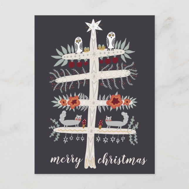 Folk Art Tree of Life Christmas Holiday CUSTOM Postcard (Front)