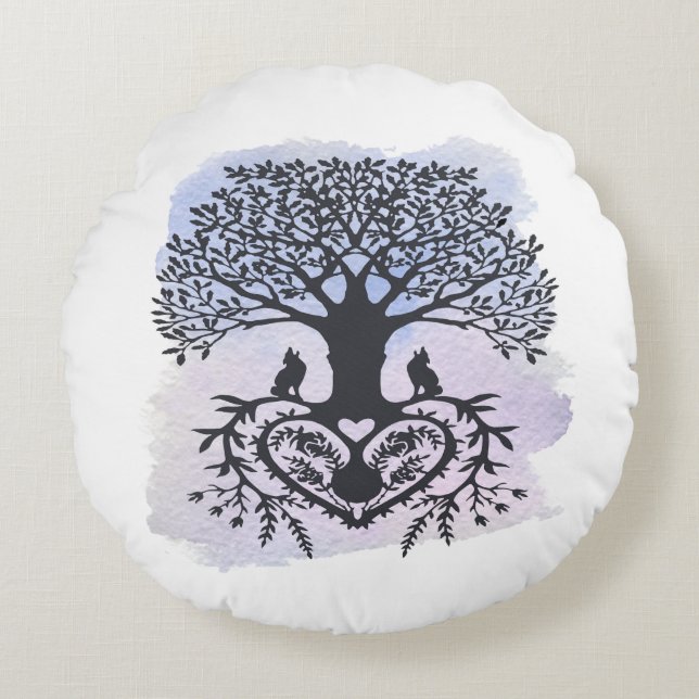 Folk Art Tree of Life Round Cushion (Front)