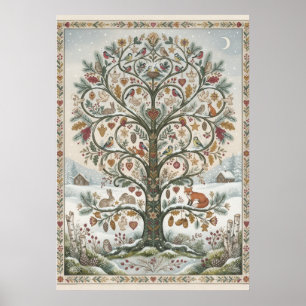 Folk Art Tree of Life Wildlife Nature Poster