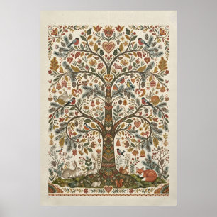 Folk Art Tree of Life Woodland Animals Poster