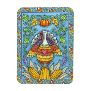 FOLK ART TURKEY, COLORS OF THANKSGIVING SEASONAL MAGNET