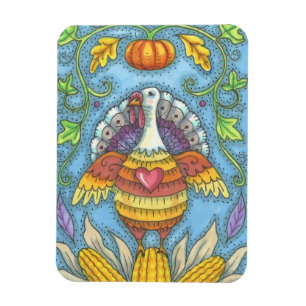 FOLK ART TURKEY & CORN THANKSGIVING MAGNET Holiday