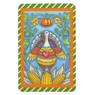 FOLK ART TURKEY & CORN THANKSGIVING MAGNET Large