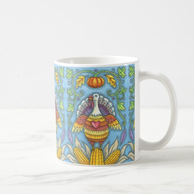 FOLK ART TURKEY & CORN THANKSGIVING MUG Holiday (Right)