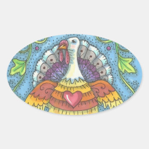 FOLK ART TURKEY, THANKSGIVING BIRD STICKERS Sheet