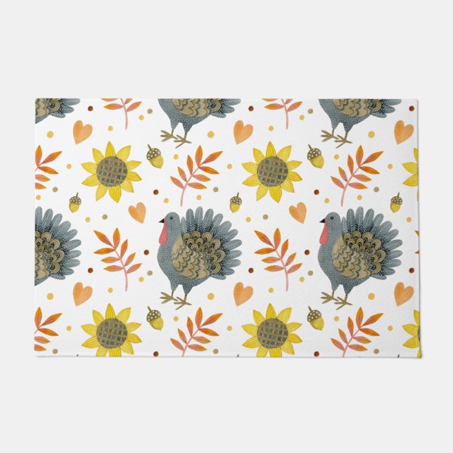 Folk Art Turkeys Doormat (Front)
