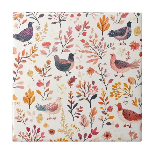 Folk Art Turkeys – Nature Inspired Autumn 2 Tile (Front)