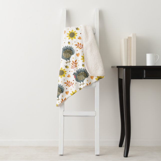 Folk Art Turkeys Sherpa Blanket (In Situ)